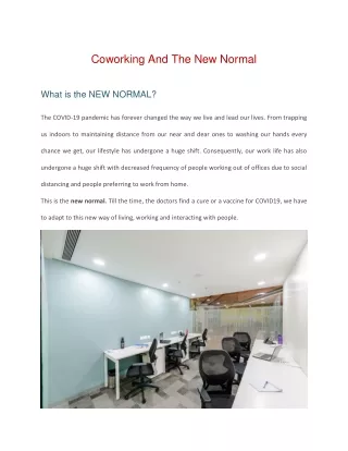 Coworking And The New Normal