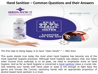 Hand Sanitizer - Common Questions and their Answers