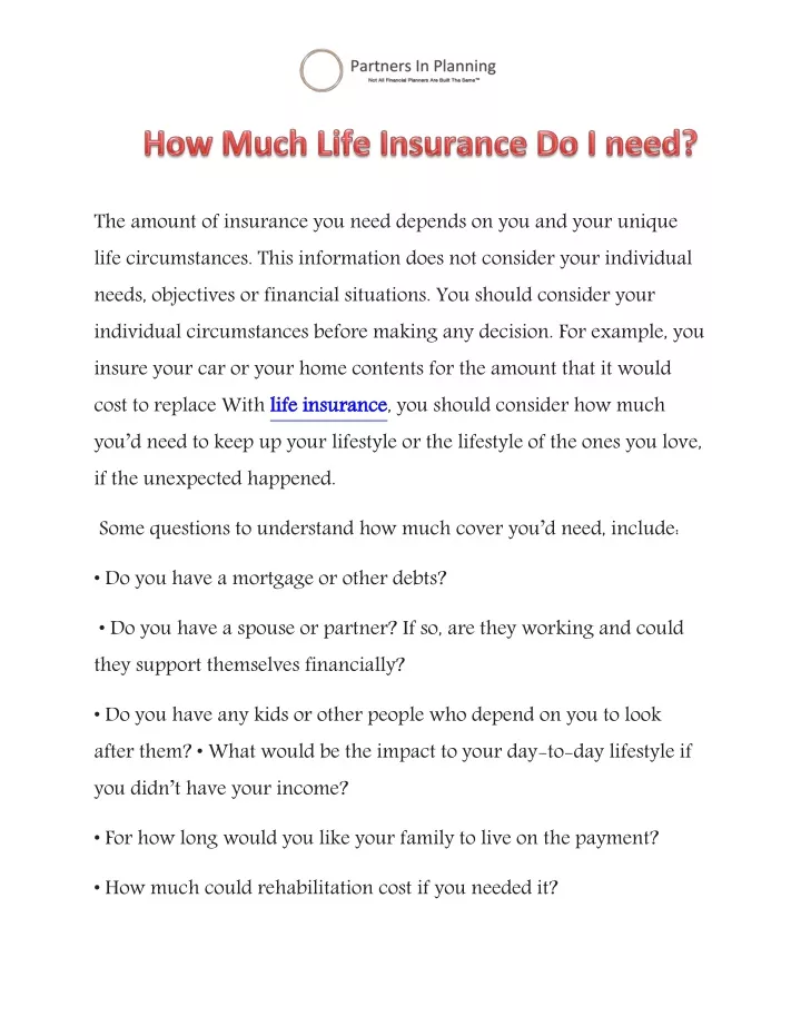 the amount of insurance you need depends