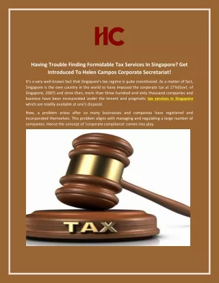 Having Trouble Finding Formidable Tax Services In Singapore? Get Introduced To Helen Campos Corporate Secretariat!