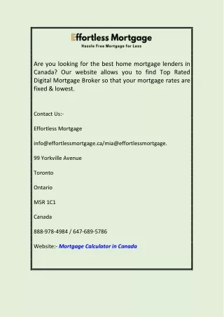 Mortgage Calculator in Canada | Effortless Mortgage