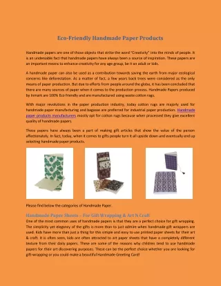 Eco-Friendly Handmade Paper Products
