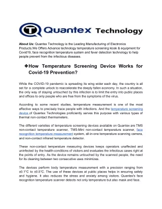 How Temperature Screening Device Works for Covid-19 Prevention?