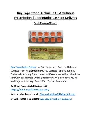 Buy Tapentadol Online in USA without Prescription | Tapentadol Cash on Delivery