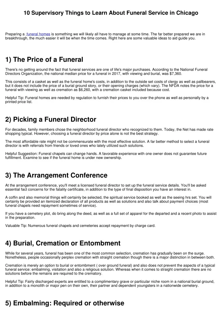 10 supervisory things to learn about funeral