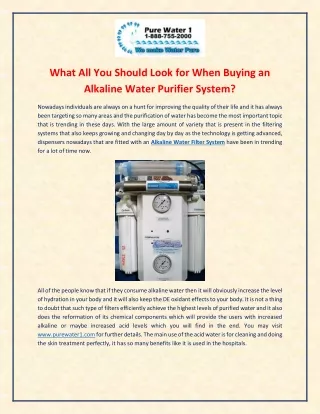 Things You Should Look for When Buying an Alkaline Water Purifier System