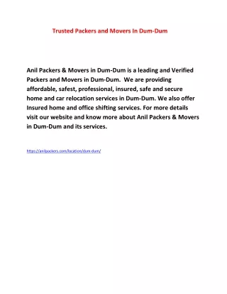 trusted packers and movers in dum dum