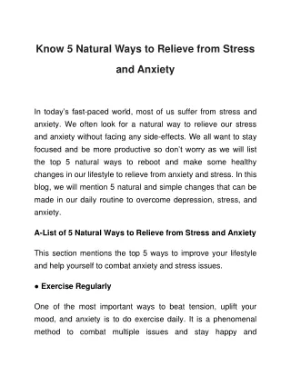 Know 5 Natural Ways to Relieve from Stress and Anxiety