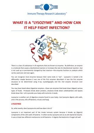 WHAT IS A “LYSOZYME” AND HOW CAN IT HELP FIGHT INFECTION?