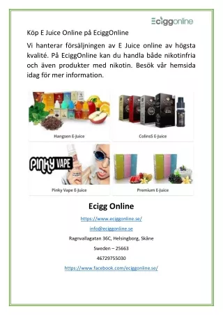 Köp E Juice Online på EciggOnline
