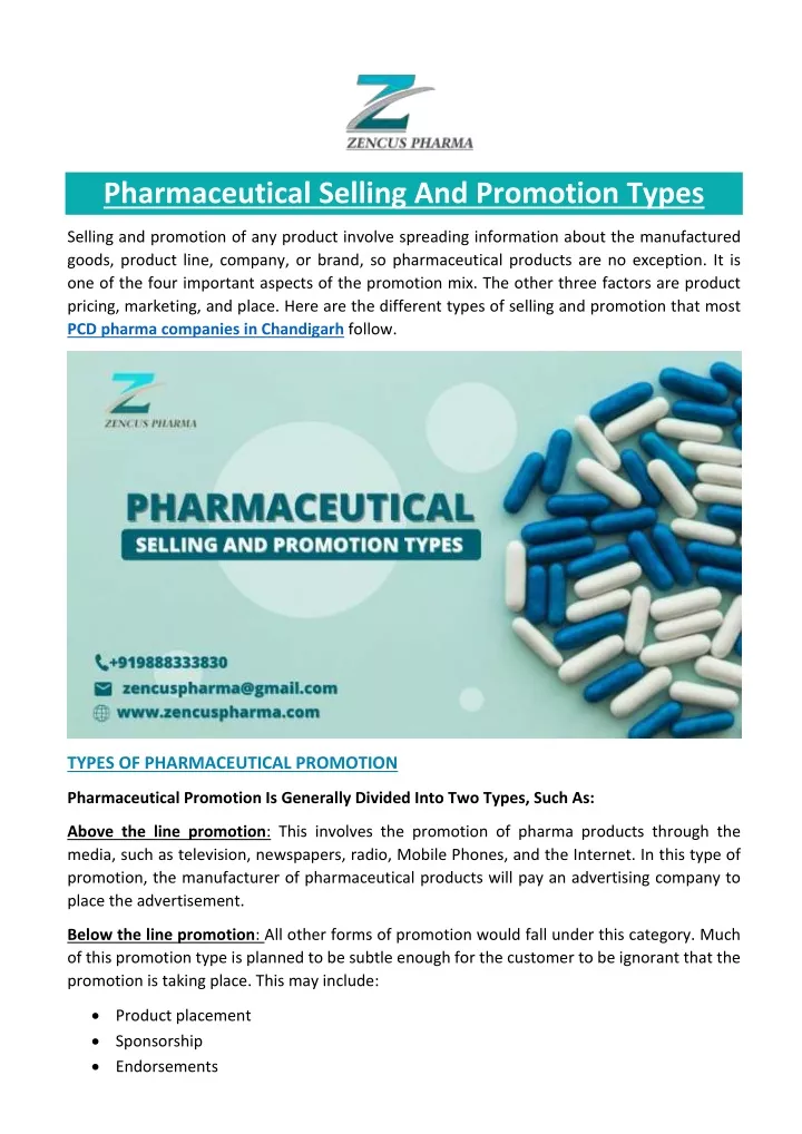 pharmaceutical selling and promotion types