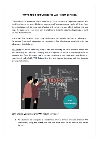 Why Should Small Businesses Outsource VAT Return Services?
