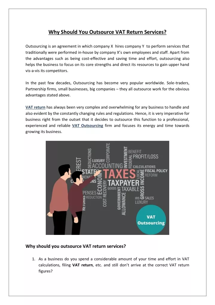 why should you outsource vat return services
