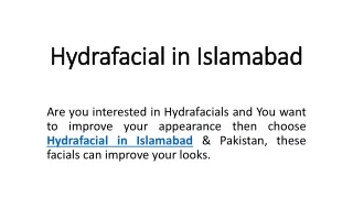 Hydrafacial in Islamabad