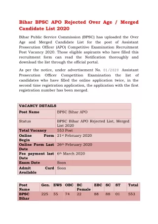bihar bpsc apo rejected over age merged candidate