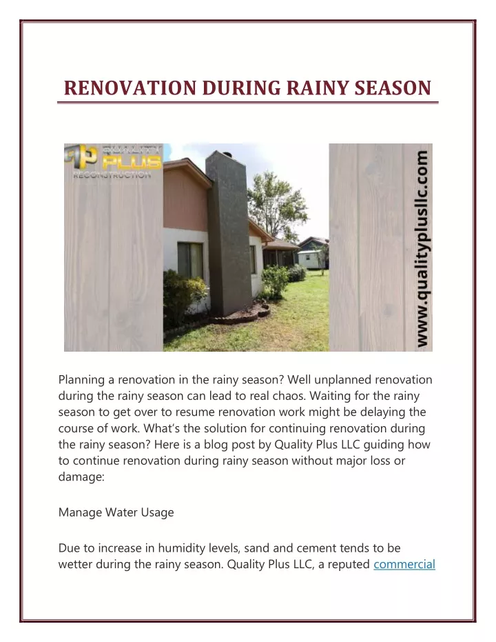 renovation during rainy season
