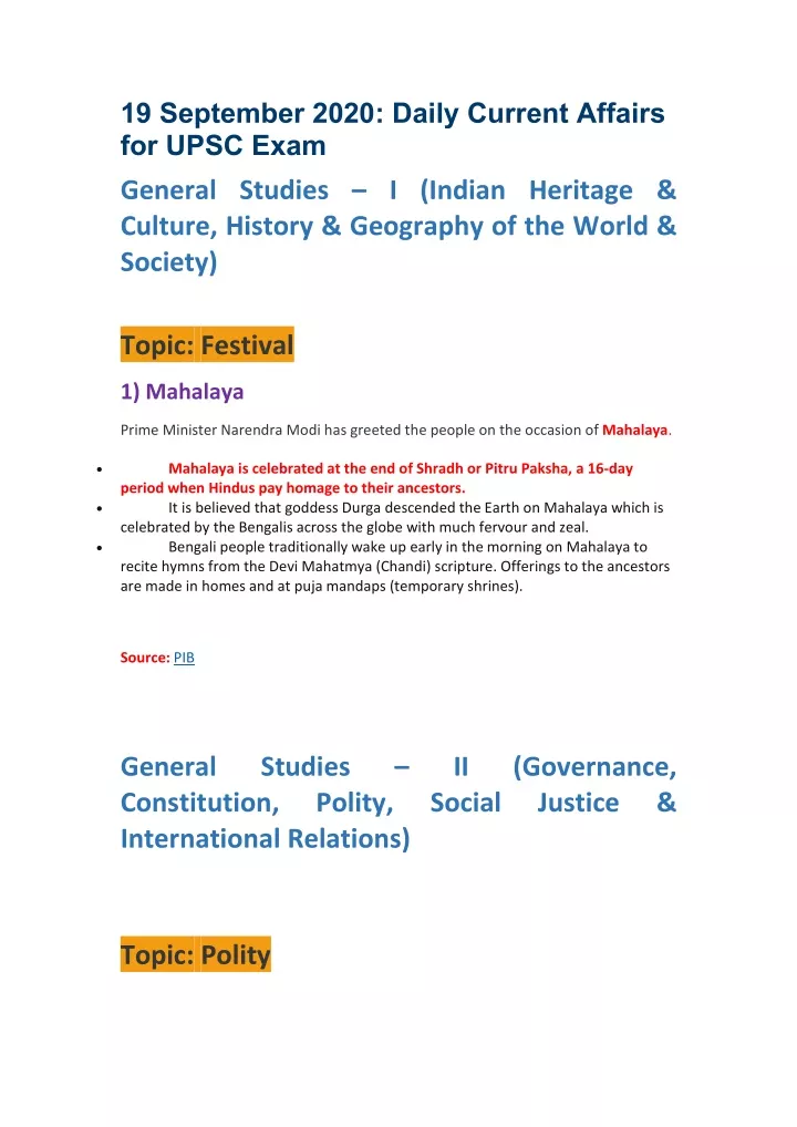 19 september 2020 daily current affairs for upsc