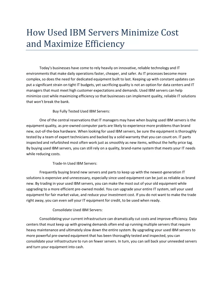 how used ibm servers minimize cost and maximize efficiency