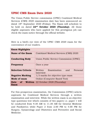 upsc cms exam date 2020