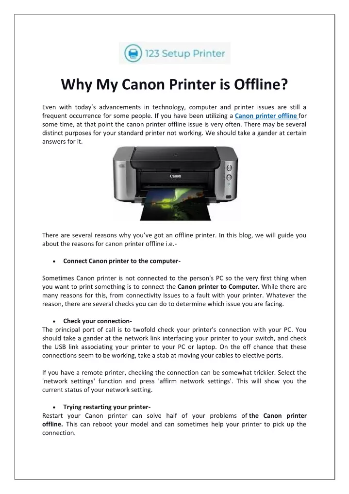 why my canon printer is offline