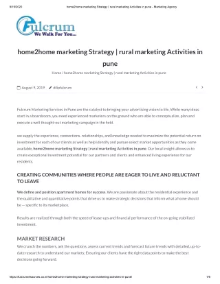 home2home marketing Strategy | rural marketing Activities in pune