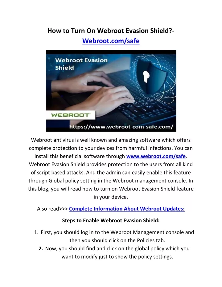 how to turn on webroot evasion shield webroot