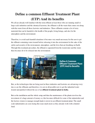 define a common effluent treatment plant