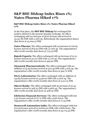 s p bse midcap index rises 1 natco pharma hiked 17