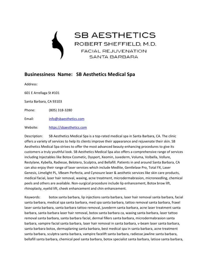 businessiness name sb aesthetics medical spa