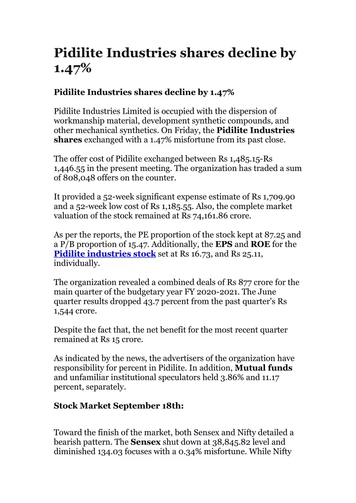 pidilite industries shares decline by 1 47