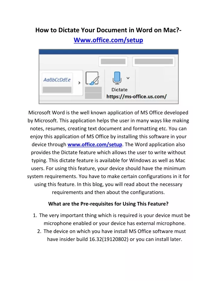 how to dictate your document in word