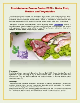 Freshtohome Promo Codes 2020 - Order Fish, Mutton and Vegetables
