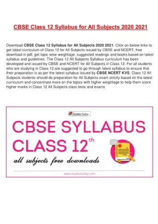 cbse class 12 syllabus for all subjects 2020 2021