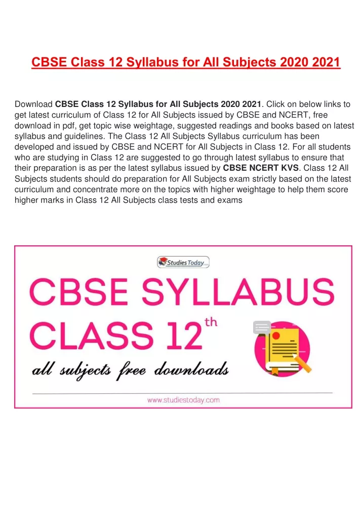cbse class 12 syllabus for all subjects 2020 2021