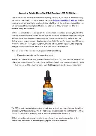 4 Amazing Detailed Benefits Of Full Spectrum CBD Oil 1000mg!