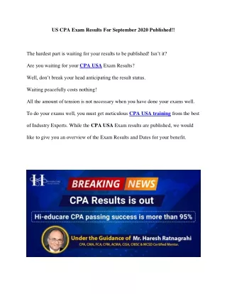 US CPA Exam Results For September 2020 Published!!