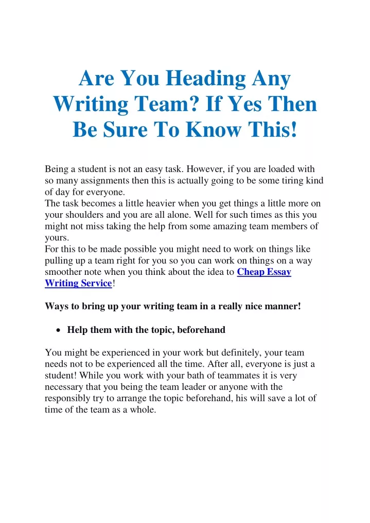 are you heading any writing team if yes then