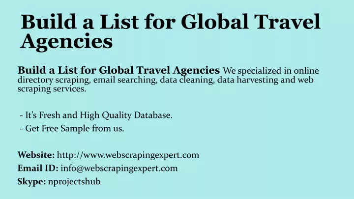 build a list for global travel agencies