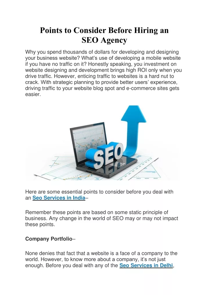points to consider before hiring an seo agency