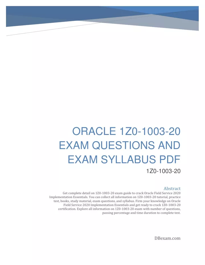 oracle 1z0 1003 20 exam questions and exam
