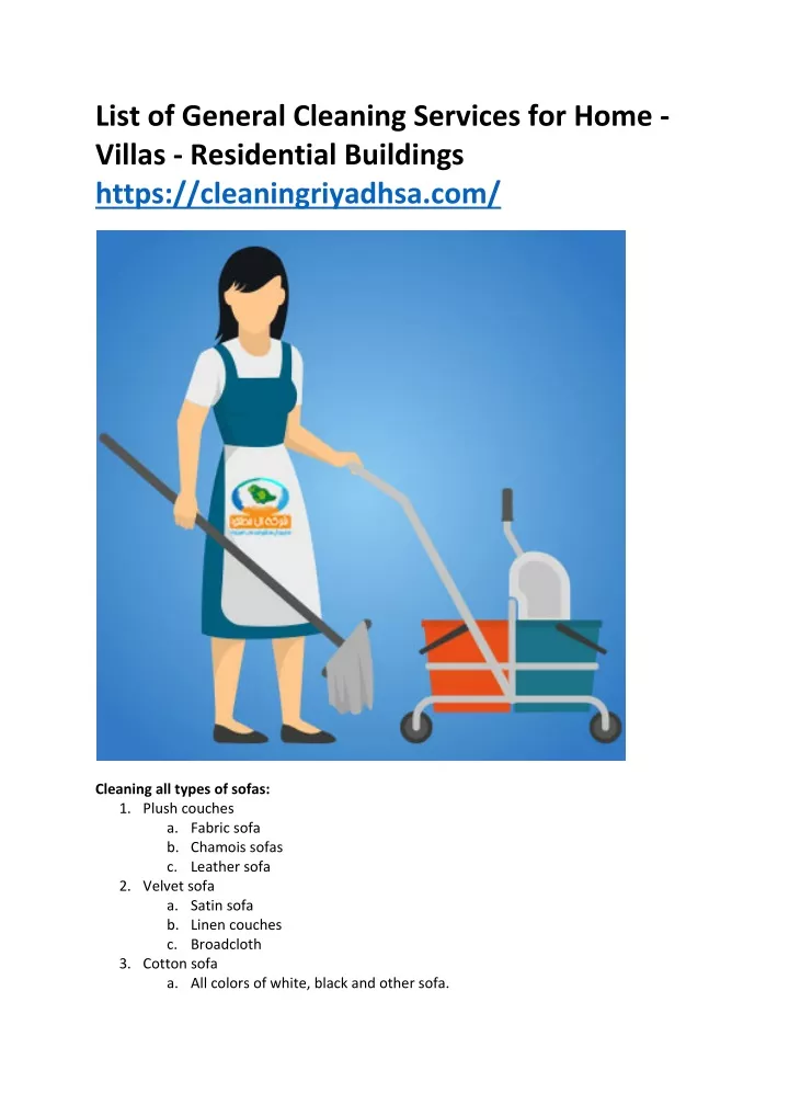list of general cleaning services for home villas