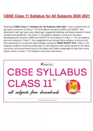 cbse class 11 syllabus for all subjects 2020 2021