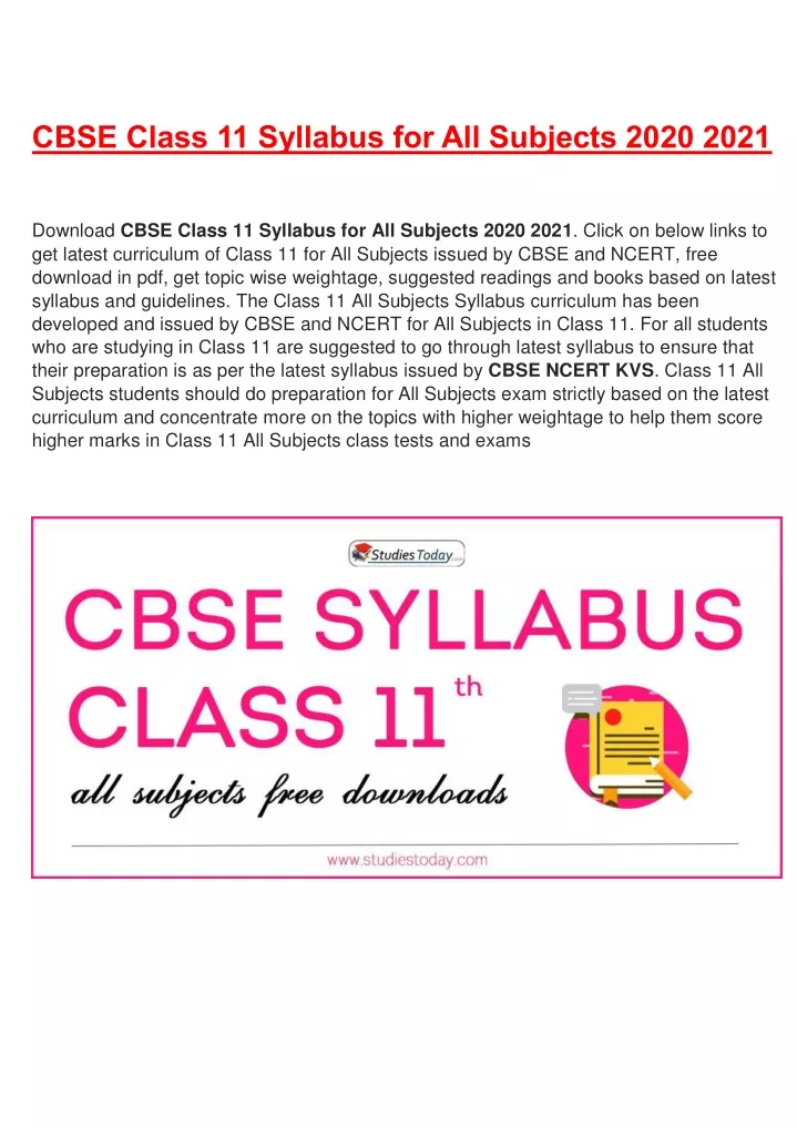 cbse class 11 syllabus for all subjects 2020 2021