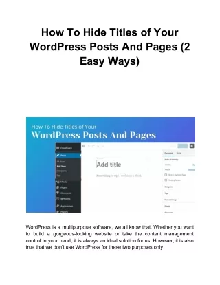 how to hide titles of your wordpress posts