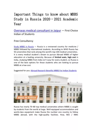 Important Things to know about MBBS Study in Russia 2020–2021 Academic Year