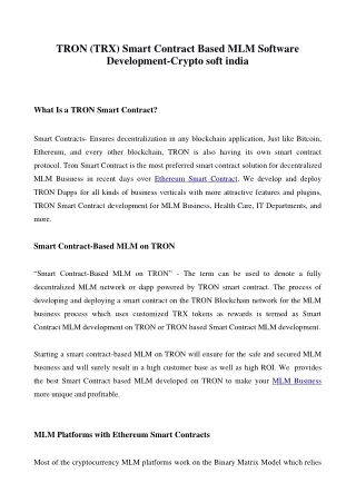 tron trx smart contract based mlm software