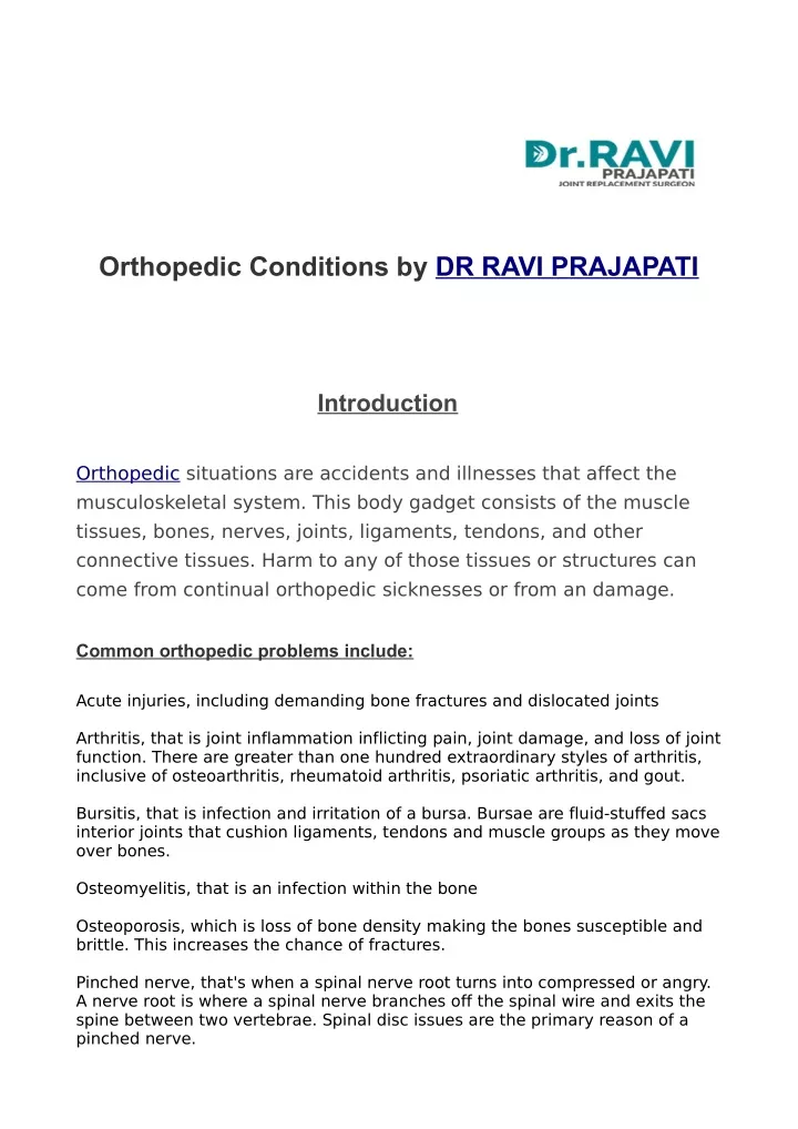 orthopedic conditions by dr ravi prajapati