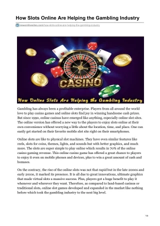 how slots online are helping the gambling industry