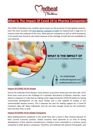 What Is The Impact Of Covid 19 In Pharma Companies?