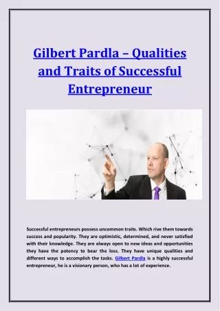 Gilbert Pardla – Qualities and Traits of Successful Entrepreneur